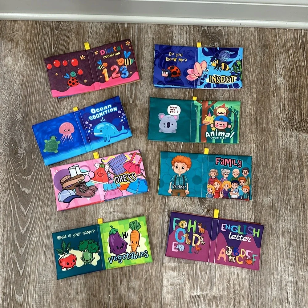 Set of 8 Colorful Educational Soft Books Set for Kids. Waterproof and crinkle.
